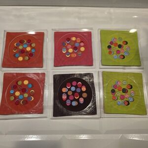 Crate &‎ Barrel Dots Bright Coasters Embroidered  Set Of 6 MCM Acrylic Holders